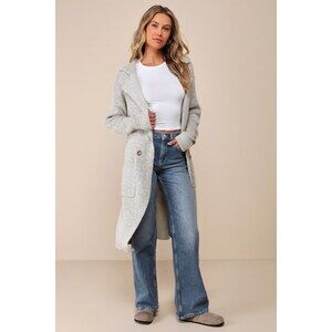 Lulus Cuddle Club Beige Long Sleeve Sweater Coat - Size M